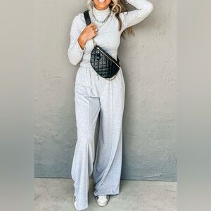 Elegant Light Gray Wide Leg Jumpsuit